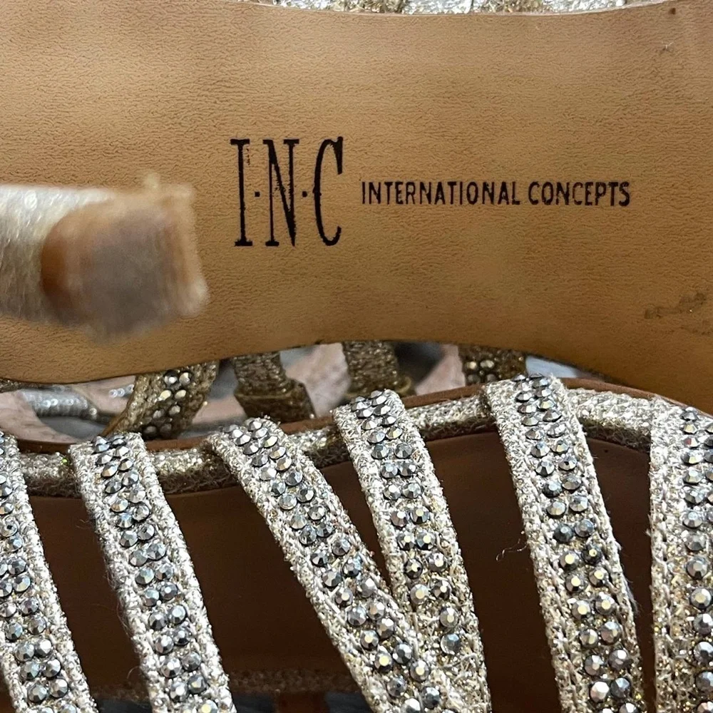 INC International Concepts Womens Sharee2 Fabric Open‎ Toe, Champagne, Size 7.5